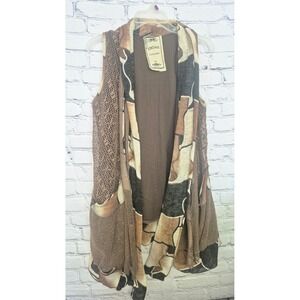 Vintage Concept Womens Brown Abstract Crochet Knit Open Front Draped Vest Size M
